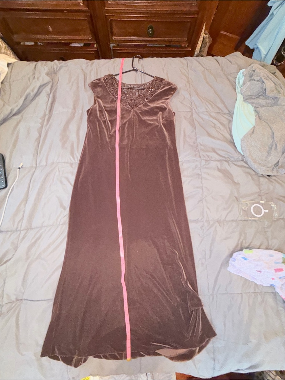 Carole Little NWT Brown Velvet Beaded Maxi Dress Size 14 Vintage - Picture 3 of 8